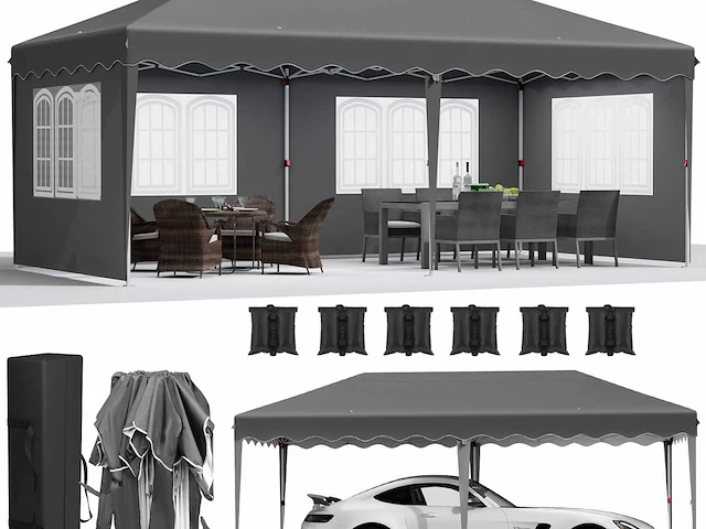 Opvouwbaar tuinpaviljoen 3x6m - grijs - afbeelding 1 van  10