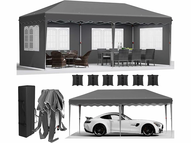 Opvouwbaar tuinpaviljoen 3x6m - grijs - afbeelding 3 van  10