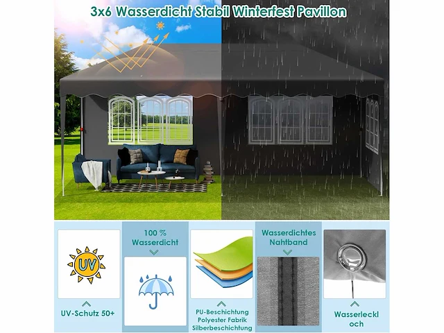 Opvouwbaar tuinpaviljoen 3x6m - grijs - afbeelding 8 van  10