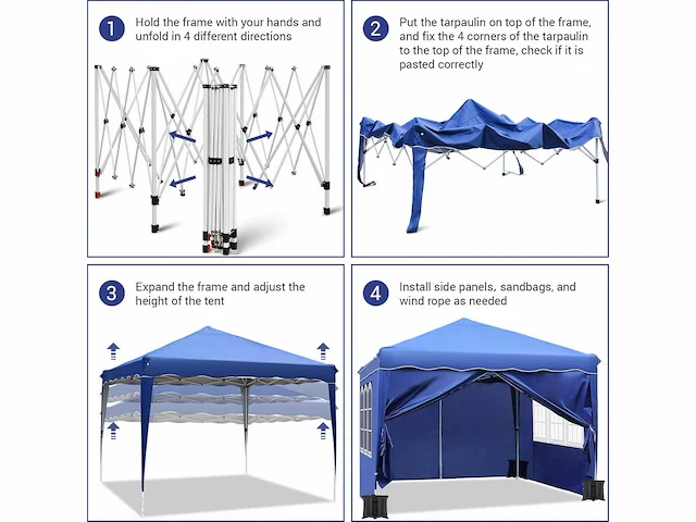 Opvouwbaar tuinprieel 3 x 3, waterdicht stabiel winterbestendig - afbeelding 6 van  8