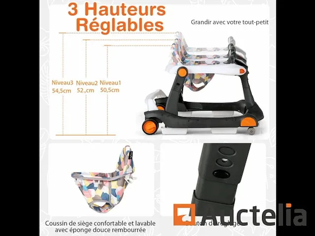 Opvouwbare baby trotteur 2 in 1 hoogte en snelheid instelbaar - afbeelding 3 van  9