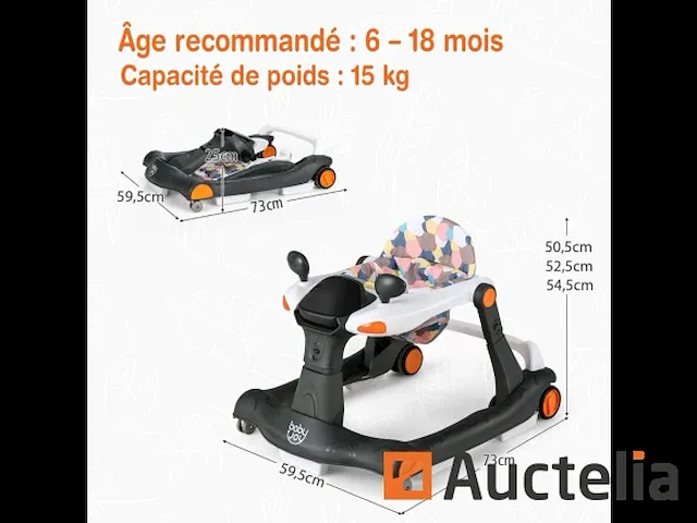 Opvouwbare baby trotteur 2 in 1 hoogte en snelheid instelbaar - afbeelding 2 van  9