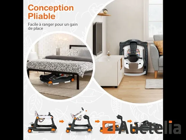 Opvouwbare baby trotteur 2 in 1 hoogte en snelheid instelbaar - afbeelding 4 van  9
