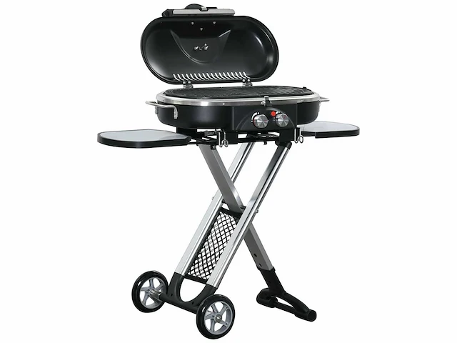 Opvouwbare grillwagen met roestvrij herstelplateau, aluminium, 100 x 41,6 x 82,5 cm, zwart/zilver - afbeelding 2 van  6