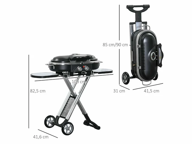 Opvouwbare grillwagen met roestvrij herstelplateau, aluminium, 100 x 41,6 x 82,5 cm, zwart/zilver - afbeelding 3 van  6