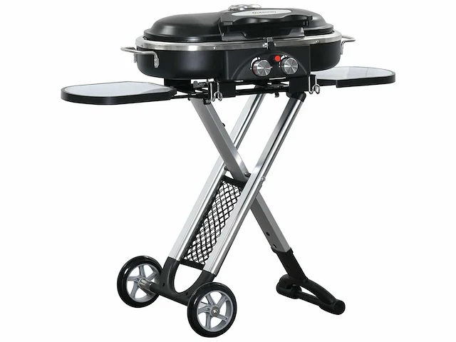 Opvouwbare grillwagen met roestvrij herstelplateau, aluminium, 100 x 41,6 x 82,5 cm, zwart/zilver - afbeelding 6 van  6