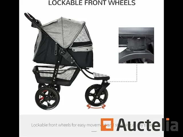 Opvouwbare kinderwagen voor huisdier 3 wielen voor hond - afbeelding 4 van  9
