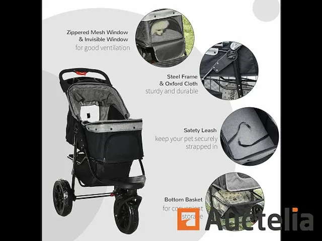 Opvouwbare kinderwagen voor huisdier 3 wielen voor hond - afbeelding 6 van  9