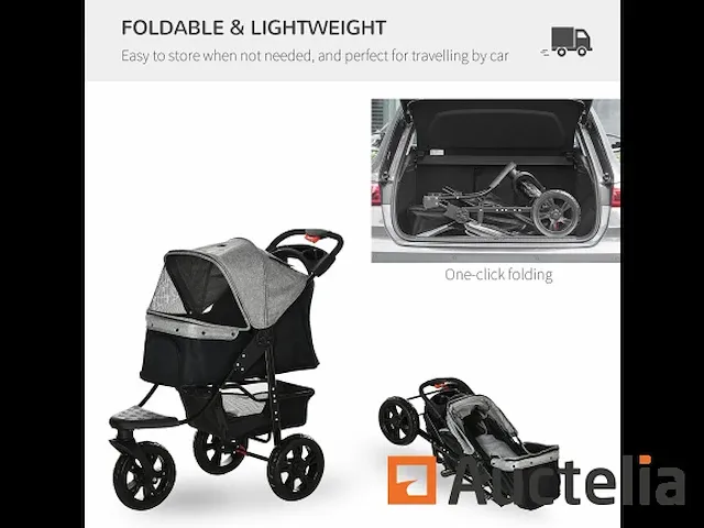 Opvouwbare kinderwagen voor huisdier 3 wielen voor hond - afbeelding 7 van  9