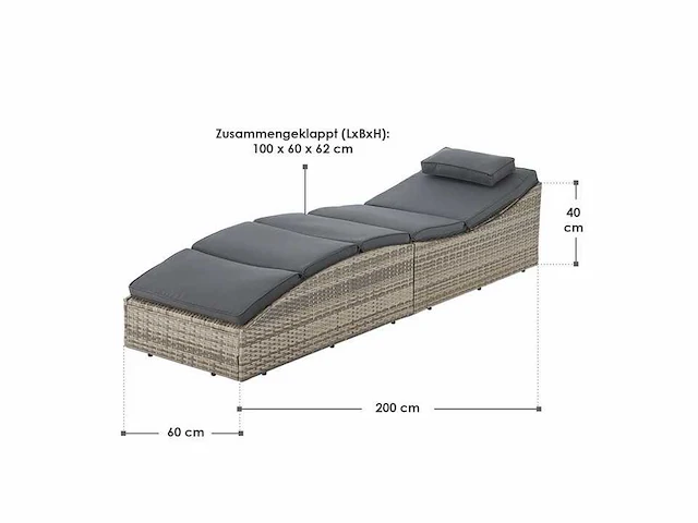 Opvouwbare polyrotan loungestoel met kussen - afbeelding 7 van  7