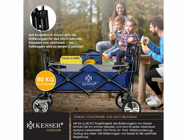 Opvouwbare trolley met dak strandtrolley | inclusief 2x 3-punts gordelsysteem - afbeelding 5 van  9