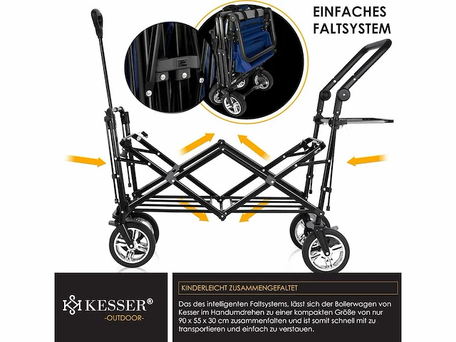 Opvouwbare trolley met dak strandtrolley | inclusief 2x 3-punts gordelsysteem - afbeelding 6 van  9