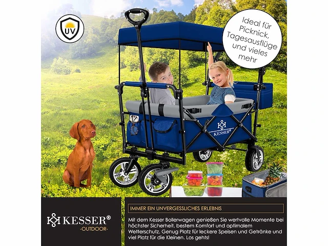 Opvouwbare trolley met dak strandtrolley | inclusief 2x 3-punts gordelsysteem - afbeelding 7 van  9