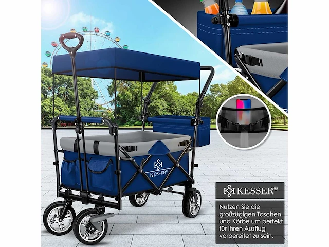 Opvouwbare trolley met dak strandtrolley | inclusief 2x 3-punts gordelsysteem - afbeelding 8 van  9