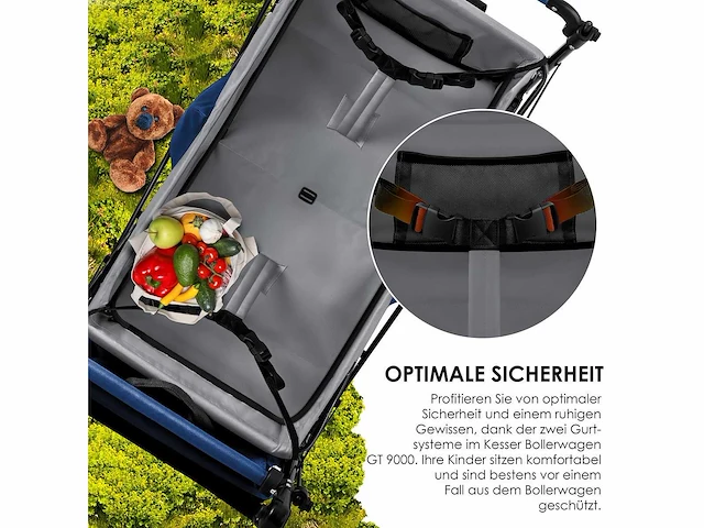 Opvouwbare trolley met dak strandtrolley | inclusief 2x 3-punts gordelsysteem - afbeelding 9 van  9