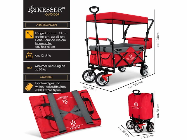 Opvouwbare trolley met dakstrandtrolley | met 2x 3-punts gordelsysteem - afbeelding 7 van  7