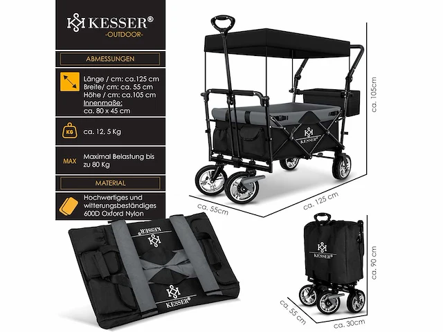 Opvouwbare trolley met dakstrandtrolley | met 2x 3-punts gordelsysteem - afbeelding 6 van  6