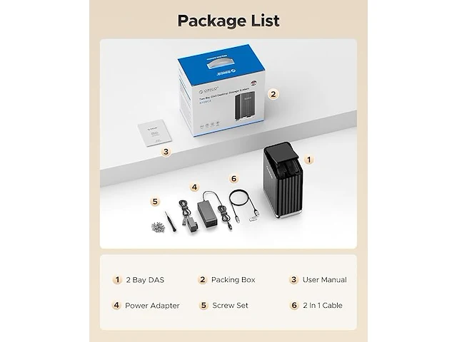 Orico 2-bay magnetische harde schijf dockingstation - afbeelding 2 van  5