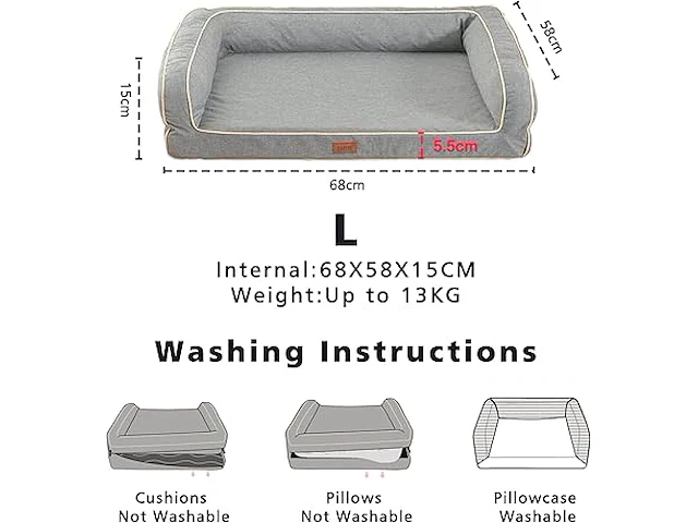 Orthopedisch hondenbed emme lichtgrijs 91.5x71x23cm - afbeelding 6 van  6