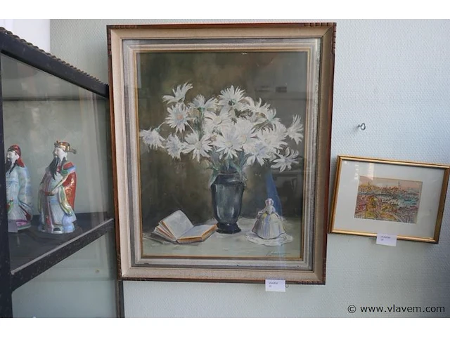 Oud schilderij achter glas - afbeelding 1 van  2