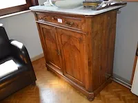 Oude houten kast 2 deuren 1 lade met marmeren blad - afbeelding 3 van  6