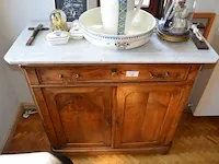 Oude houten kast 2 deuren 1 lade met marmeren blad - afbeelding 5 van  6