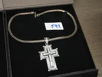 Oude zilver ketting met zilver kruis met safieren - afbeelding 1 van  1