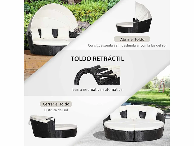 Outdoor modulair rotan eiland 5 stuks ronde lounge stoel met opvouwbare luifel wasbare verwijderbare kussens - afbeelding 5 van  9