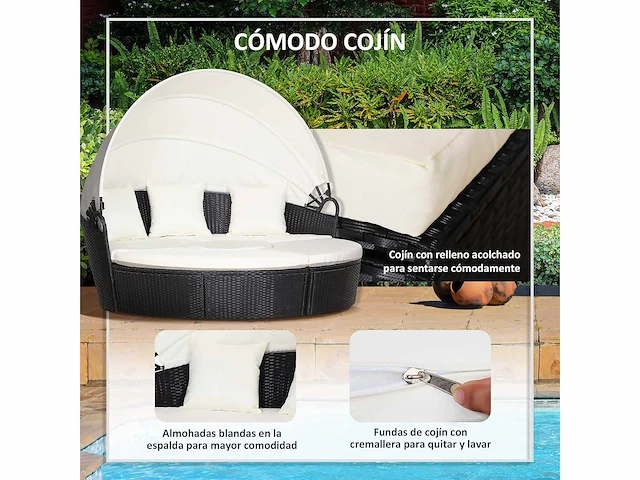 Outdoor modulair rotan eiland 5 stuks ronde lounge stoel met opvouwbare luifel wasbare verwijderbare kussens - afbeelding 6 van  9