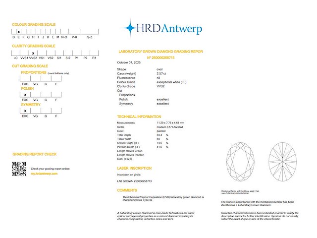 Oval diamant 2.57ct – e/vvs2 – hrd - afbeelding 4 van  4