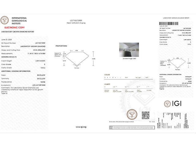 Oval diamant 2.59ct – e/vvs2 – igi - afbeelding 4 van  4