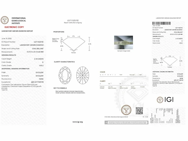 Oval diamond 2.10ct d/vs2 (igi certified) - afbeelding 3 van  4