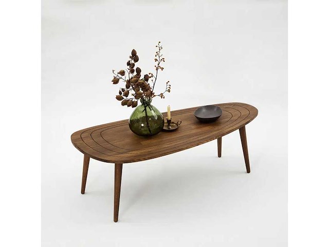 Ovale salontafel in hout met walnootafwerking - afbeelding 2 van  7