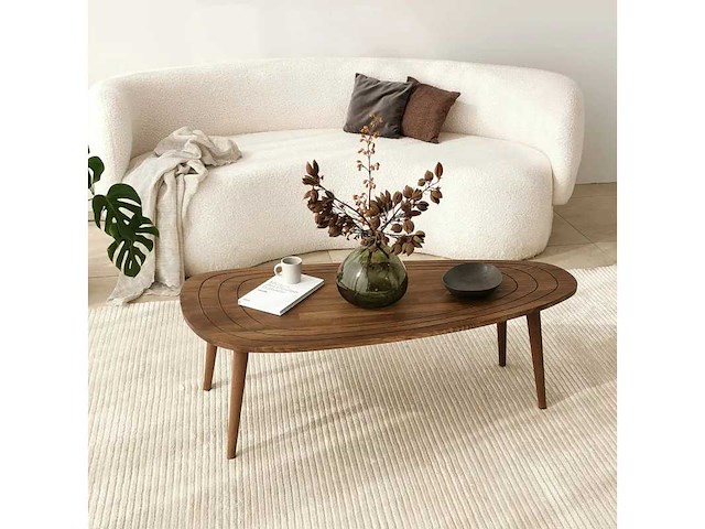 Ovale salontafel in hout met walnootafwerking - afbeelding 4 van  7