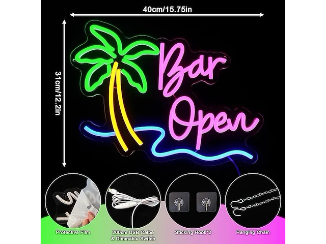 Oycgzv bar-open neonbord - afbeelding 2 van  3