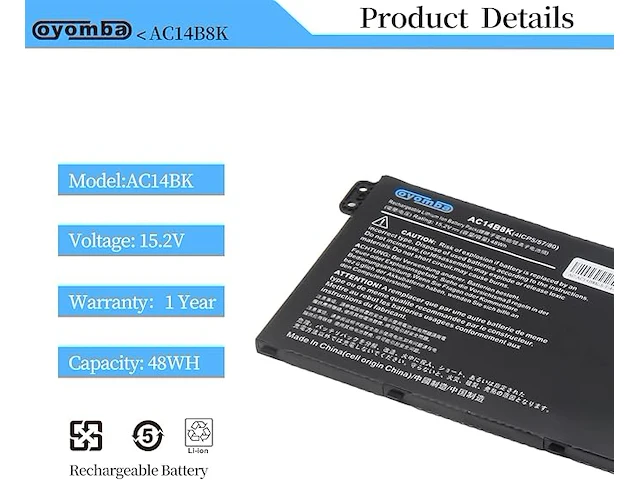 Oyomba ac14b3k ac14b8k notebookbatterij - afbeelding 4 van  4