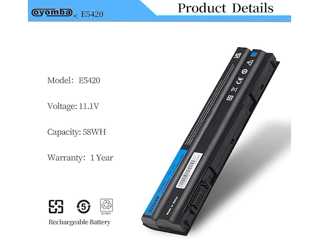 Oyomba t54fj m5y0x laptopbatterij voor dell latitude - afbeelding 2 van  3