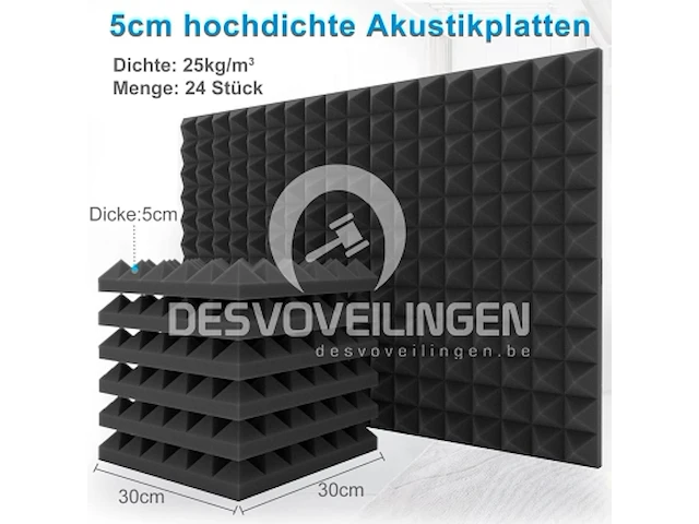 Pack v 24 akoestisch schuim 5cm dik geluidsisolatie - afbeelding 3 van  4