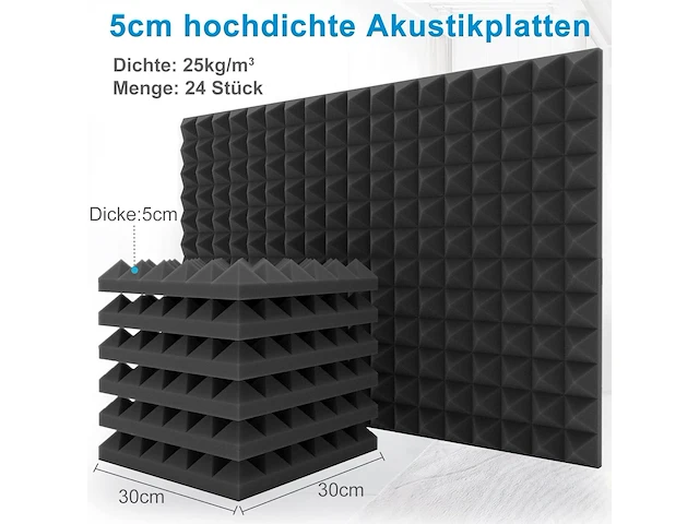 Pack v 24 akoestisch schuim 5cm dik geluidsisolatie - afbeelding 2 van  3