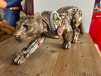 Panter lopend steampunk h21cm gold - afbeelding 1 van  3