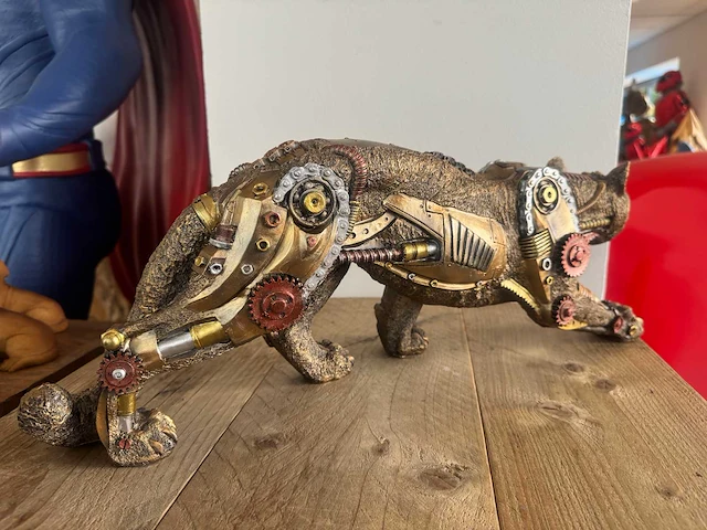 Panter lopend steampunk h21cm gold - afbeelding 3 van  3