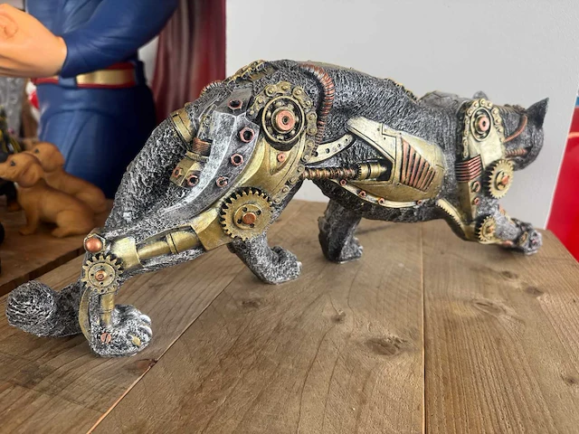 Panter lopend steampunk h21cm silver - afbeelding 3 van  3