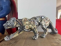 Panter lopend steampunk h21cm silver - afbeelding 2 van  3