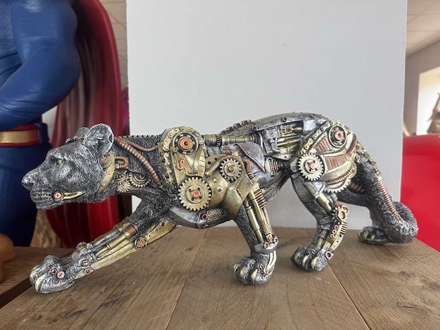 Panter lopend steampunk h21cm silver - afbeelding 2 van  3