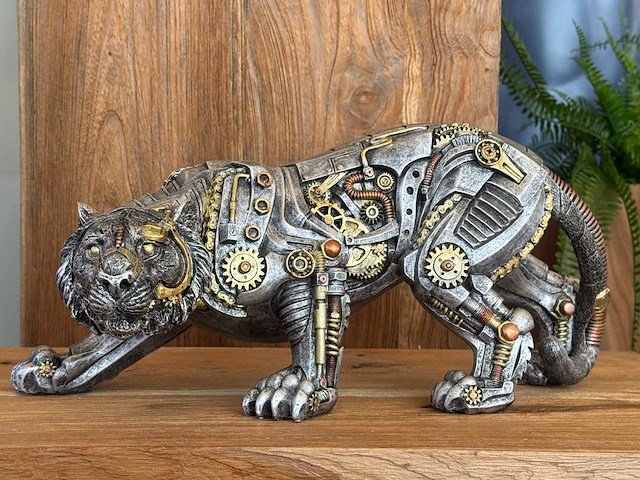 Panter sluipend steampunk h19cm silver - afbeelding 1 van  3