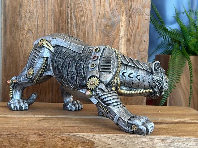 Panter sluipend steampunk h19cm silver - afbeelding 2 van  3