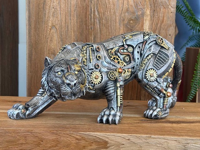 Panter sluipend steampunk h19cm silver - afbeelding 3 van  3