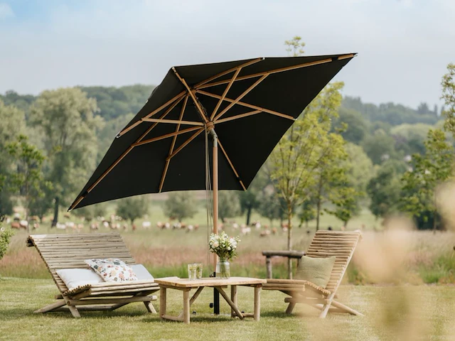 Parasol 3m hout zand + beschermhoes + parasolvoet 40kg - afbeelding 4 van  21