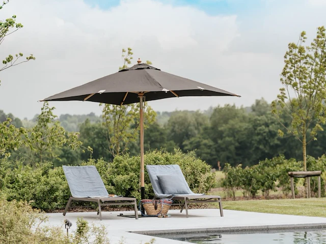 Parasol 3m hout zand + beschermhoes + parasolvoet 40kg - afbeelding 5 van  21