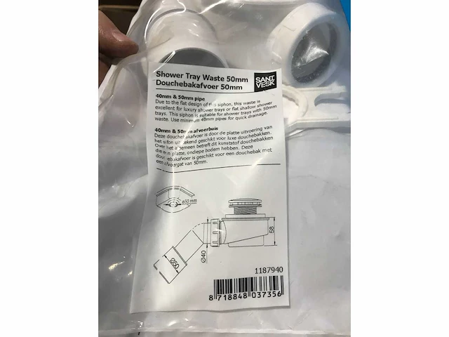 Partij sanivesk douchebakafvoer wit 50 mm, 40 mm aansluiting chroom (140x) - afbeelding 3 van  5